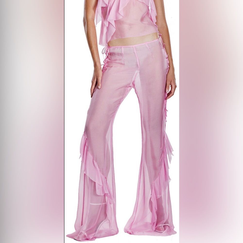 Nwts Mother Of All Lux Silk Sheer Bell Bottom Pink Pants Size Medium
